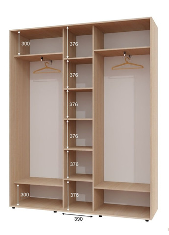 Шафа-купе тридверна 210*45*230 см Дуб молочний 3 двері Дзеркало ШК-04 Алекса (360478111)