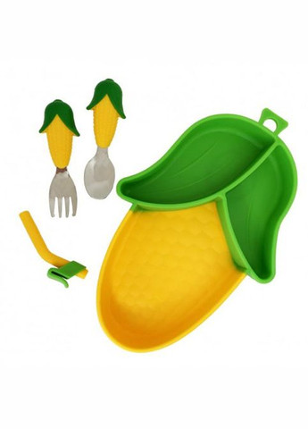 Силіконова тарілка з приладами "Кукурудза" MGZ-0124 No Brand (330602556)