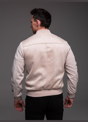 Молочна демісезонна стильна куртка-бомбер під замш Vakko