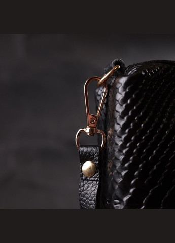 Жіночий клатч із натуральної шкіри з тисненням під змію 22272 Чорний Vintage (302008832)