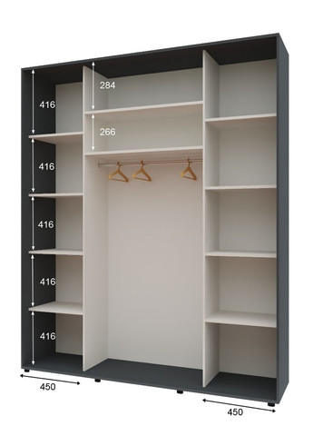 Шафа-купе тридверна 180*60*220 см Графіт ДСП + Дзеркало + ДСП Максі Комфорт Меблі (360470407)