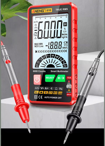 Цифровой мультиметр 616 Red с автоматическим диапазоном Aneng (303401403)