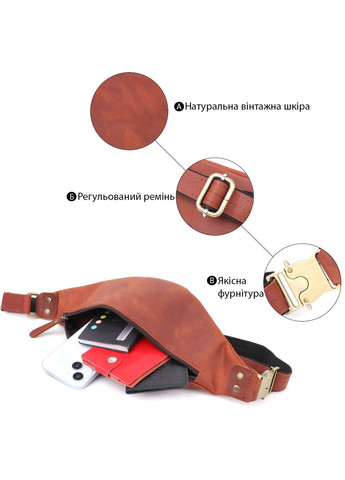 Чоловіча практична бананка з натуральної вінтажної шкіри 23131 Рудий Shvigel (335007574)