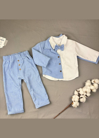 Святковий костюм для хлопчика/ костюм на хрещення (біла сорочка+бежеві штани+метелик+піджак) No Brand (328439939)