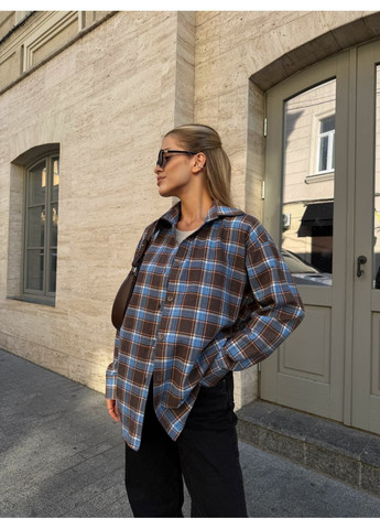 Коричневая повседневный, кэжуал рубашка в клетку No Brand с длинным рукавом