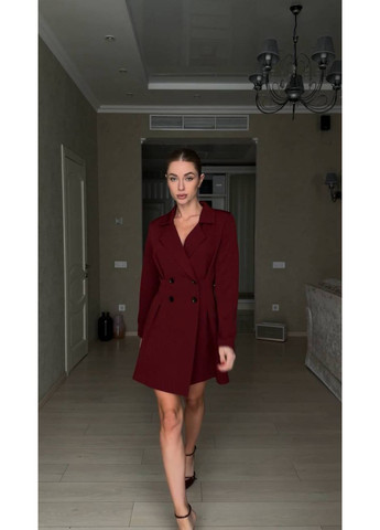 Бордовое женское костюмное платье-пиджак No Brand