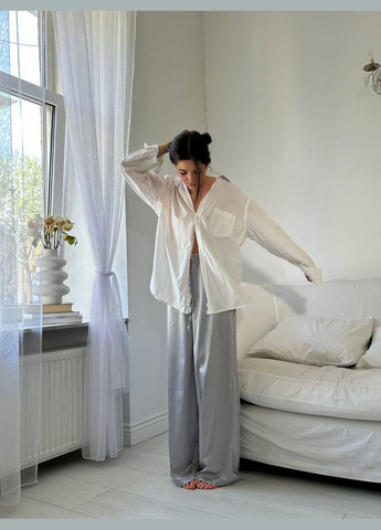 Приятные к телу нежные шёлковые штаны в универсальном размере 42-46, шикарные штаны на высокой посадке и на резинке No Brand 204-1 (295903304)