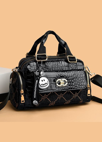 Сумка жіноча шкіряна з брелоком Smile Selling Black Italian Bags (293083627)
