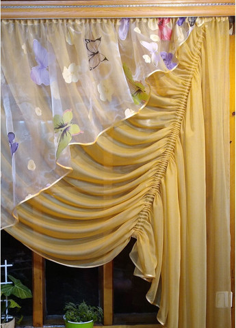 Фіранка кухонна Камелія пісочний правий No Brand (372133976)