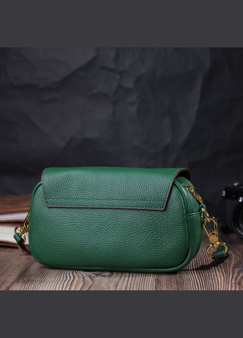 Кожаная женская сумка в красивом цвете и с фигурным клапаном зеленая 22430 Vintage (329196840)