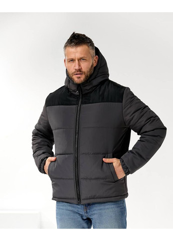 Графитовая мужская зимняя куртка с капюшоном и синтепоном — замеры в описании Vione