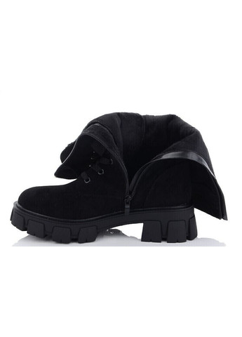 Осенние замшевые черные деми сапоги Gollmony на тракторной подошве, со шнуровкой, кошелек, с пряжкой
