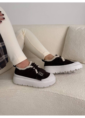 Кавові кеди з натуральної замші зимові No Brand Кеди