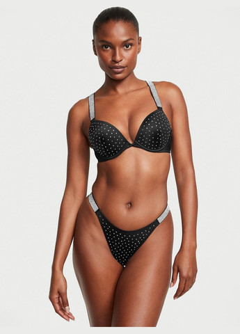 Черный демисезонный женский купальник bikini top shine strap bombshell pushup thong black 70b/xs Victoria's Secret