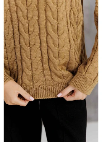 Коричневый демисезонный вязаный женский джемпер ассоль карамель Art Knit