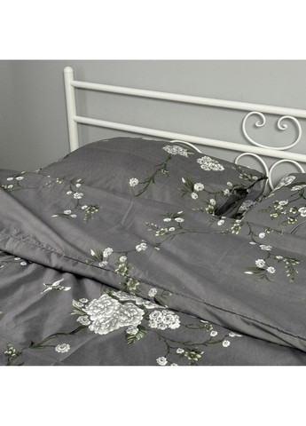 Постільна білизна двоспальна євро сіра Квіти Бязь Поліестер 33280 Ananasko (367912874)