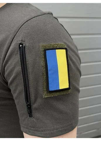 Хакі (оливкова) чоловіча літня повсякденна футболка "тризуб" бавовняна прямого крою з липучками від хакі з коротким рукавом Intruder