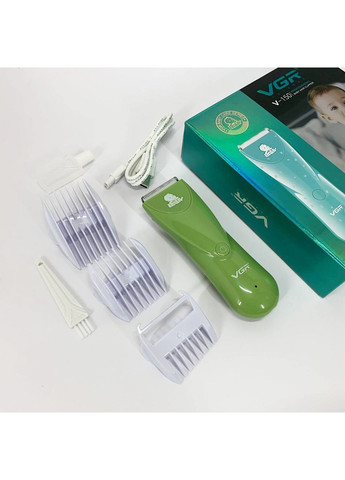 Очень тихая беспроводная машинка для стрижки волос детей V-150 с насадками. Цвет: зеленый VGR (364665519)