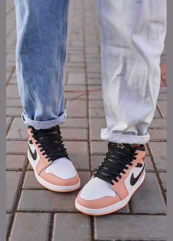 Кросівки зимові жіночі Nike Air Jordan 1 mid winter peach white fur | Найк Аір Джордан 1 персикові білі з хутром No Brand персикові зими (308072646)