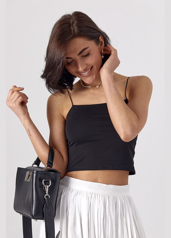 Приталенный кроп-топ на бретелях-резинках - черный Lurex (324392732)