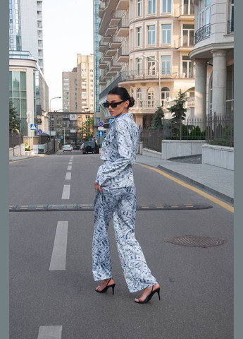 Жіночий костюм з кроп-топом та широкими штанами зі штучного шовку MonCher (334676428)