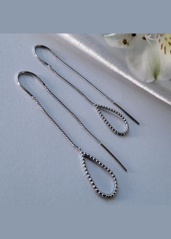 Серебряные сережки протяжки цепочки Капля без камней серебро 925 пробы Родированное 894с 2.06г No Brand (306741566)