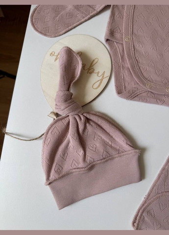 Пудровый демисезонный набор боди, ползунки и шапочка-узелок трансферли Тімі Текс