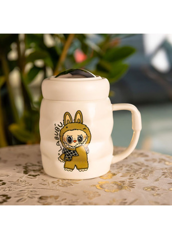 Чашка фарфоровая с крышкой Labubu 400 (мл) Белый с коричневым FM-54B Jooki (372010846)