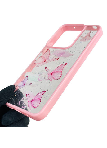 Чохол для Redmi 13 з блискітками з метеликами на сяомі редмі 13 рожевий Xiaomi (366389871)
