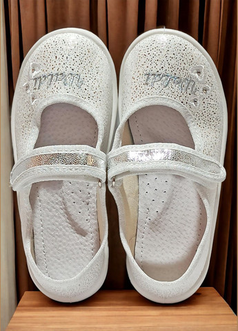 Белые детские ортопедические тапочки на липучке для девочки в садик на сменку валди Waldi со стразами, с вышивкой