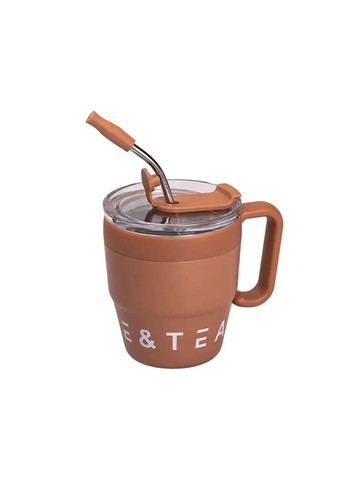 Термочашка Coffee & Tea 480 мл с трубочкой и двойным открыванием коричневый Yiwu (332987178)