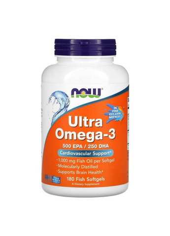 Жирные кислоты Ultra Omega-3, 180 рыбных капсул Now (294929777)