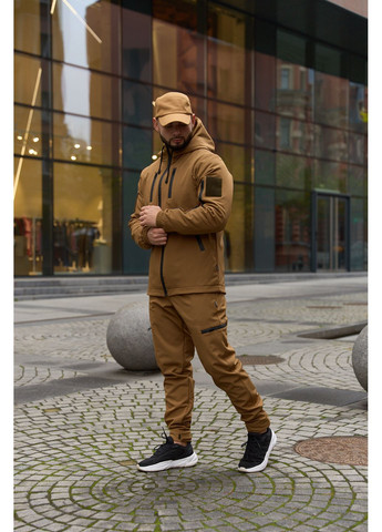 Теплый мужской костюм Soft Shell койот на флисе с шевроном Intruder Reef (366868551)