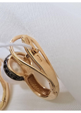 Золоті сережки з перлами та чорними фіанітами, червоне золото 585 проби 2191010101-1с SOVA jewelry house (355795750)