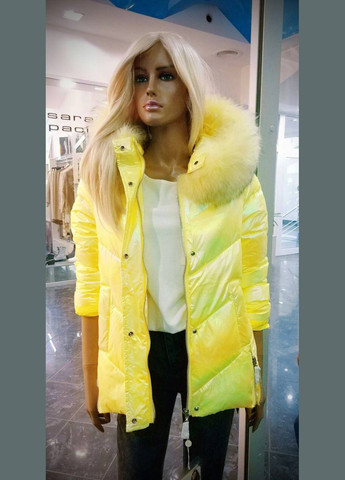 Желтая зимняя куртка пуховик женский жолтий металлик биопух No Brand