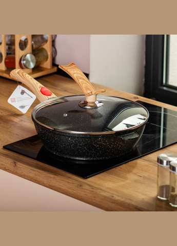 Алюминиевая глубокая сковорода (3,5 л) со стеклянной крышкой Ø28 см черная MGC (356460591)