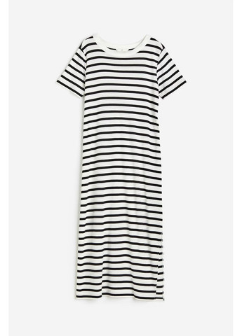 Комбинированное кэжуал платье в рубчик из хлопка H&M однотонное