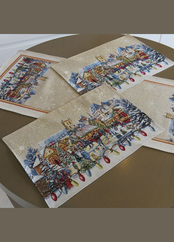 Новорічні серветки під тарілки, гобеленові підтарільники з люрексом Різдвяний ярмарок набір з 2 серветок. Maystat (305411996)