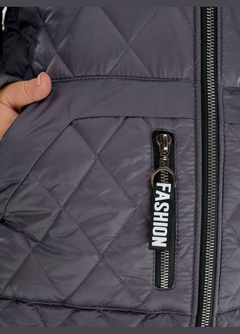 Графітова демісезонна жіноча куртка батал демісезонна стьобана графітова коротка на блискавці з капюшоном великих розмірів Viki Куртка