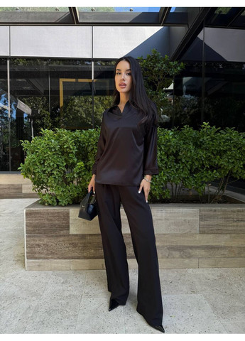 Черная классическая рубашка однотонная GD/GL Модний простір с длинным рукавом