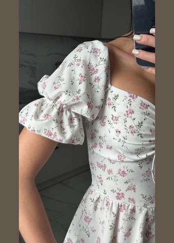 Білий повсякденний, вечірня, кежуал жіноча сукня кльош FINO Mode з квітковим принтом