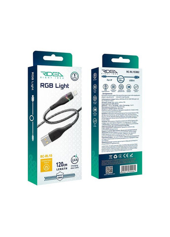 Кабель USB RC-RL15 RGB Light Lightning 12W 1.2m Чорний No Brand (317631505)