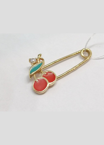 Золотая брошь-булавка Вишенки с эмалью и фианитом. БШ072И Імперія золота (329421721)