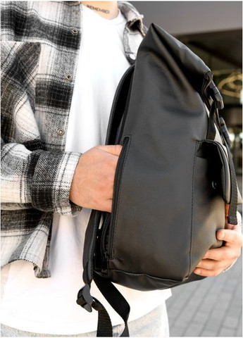 Рюкзак мужской из экокожи ролл RollTop Milton с клапаном Черный Sambag (301871786)