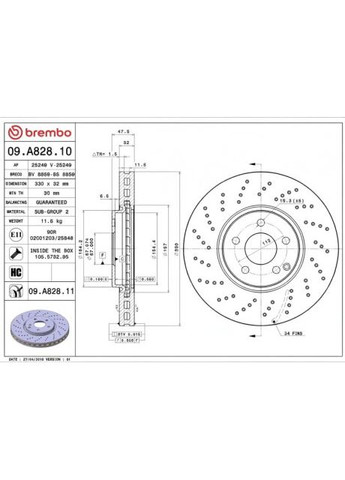 Диск тормозной передний MB E280-320-09 09.A828.11 Brembo (366189867)