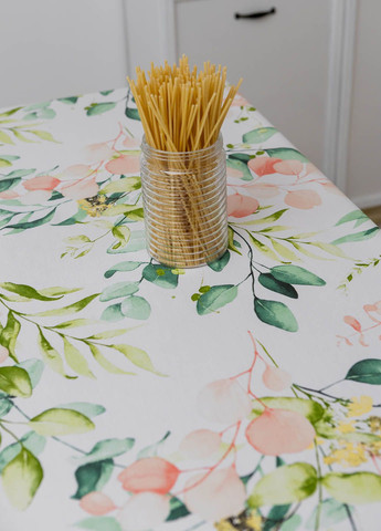 Скатерть с тефлоновым покрытием "Листочки зеленые" 2.2м х 1.8м Homedec - (318747136)