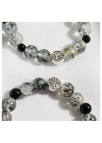 Парні браслети двошарові з бусин з підвіскою листячко чорно-сірі мінімалістичний ретро стиль для друзів готичні y2k fairycore No Brand (365652881)