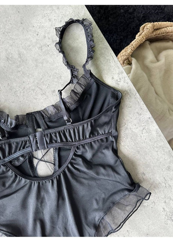 Боди чёрное с декоративной сеткой и регулируемыми бретелями Vital-Textile 268/63 (361853702)