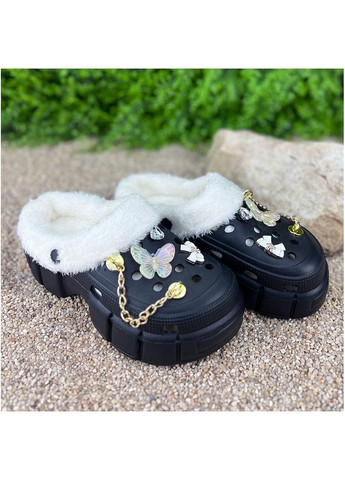 Жіночі сабо утеплені з джибітсами Е-0020326-1 Чорні Sanlin (307172394)