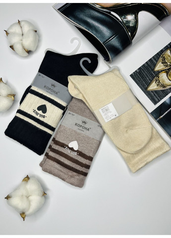 Комбіновані кашемірові високі шкарпетки набір 3 пари з сердечками Корона сердечка (360898020)